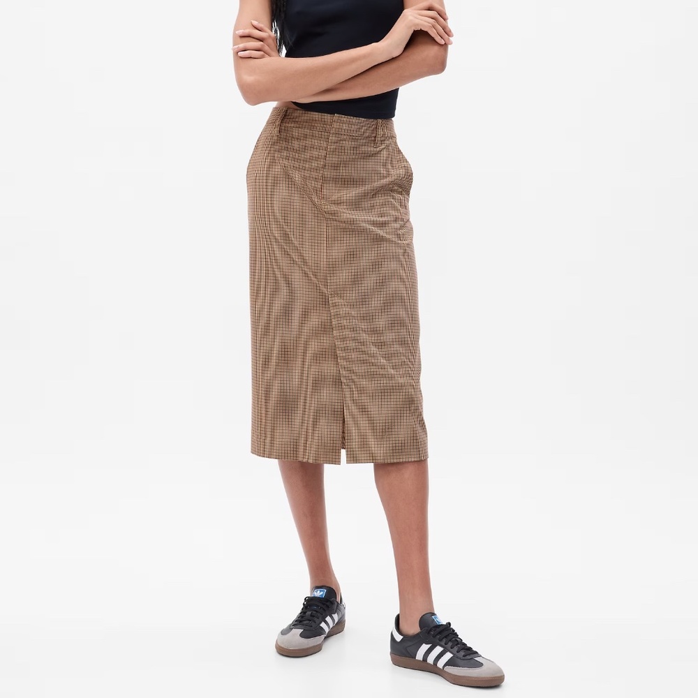 NWT Gap Checked High Rise Pencil Midi Skirt